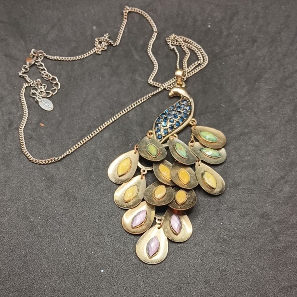 Aldo Blue and Green Cluster Peacock Necklace